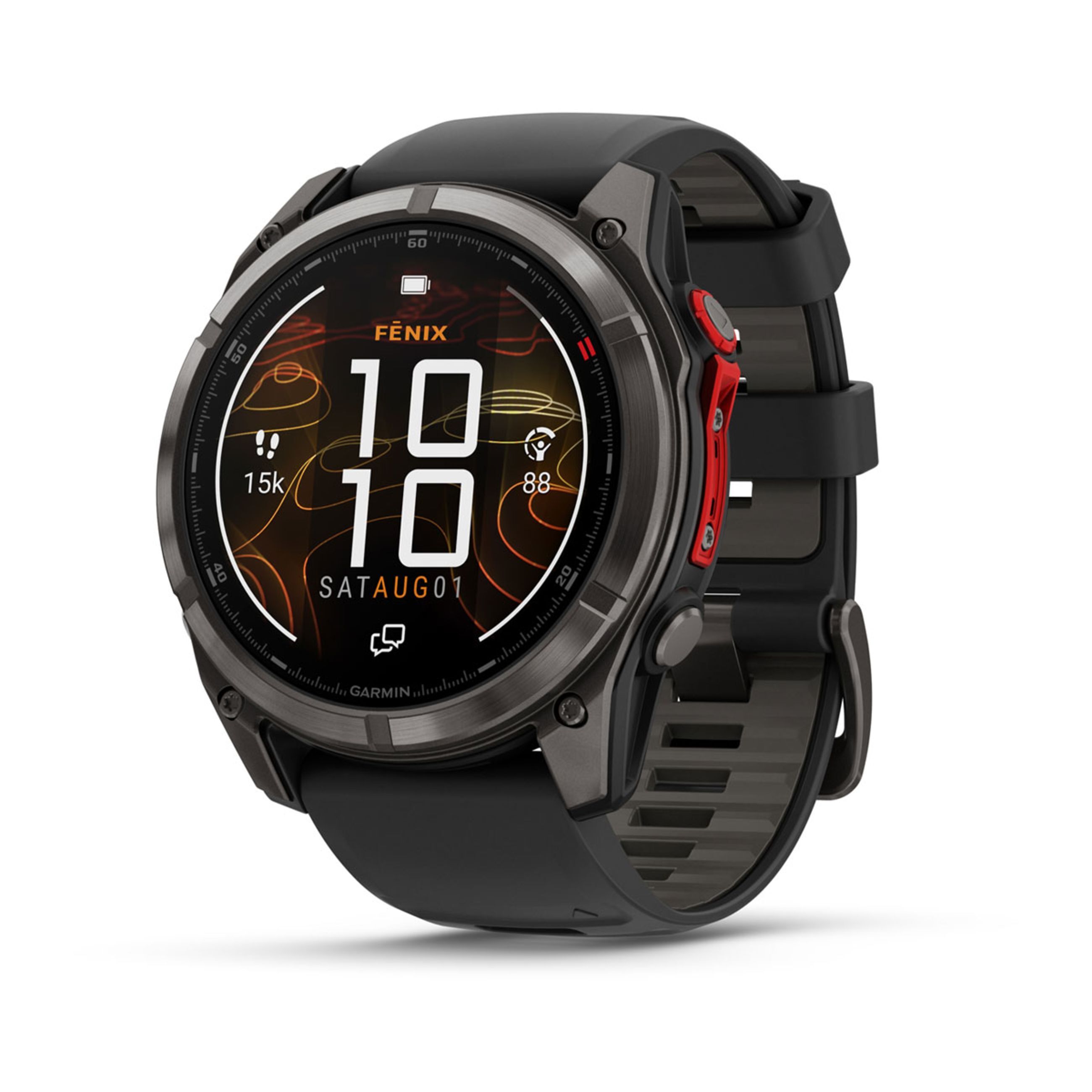 FēNix 8 – 43 Mm, Amoled - Sapphire, Carbon Gray Dlc Titanium With Black/Pebble Gray Silicone Band