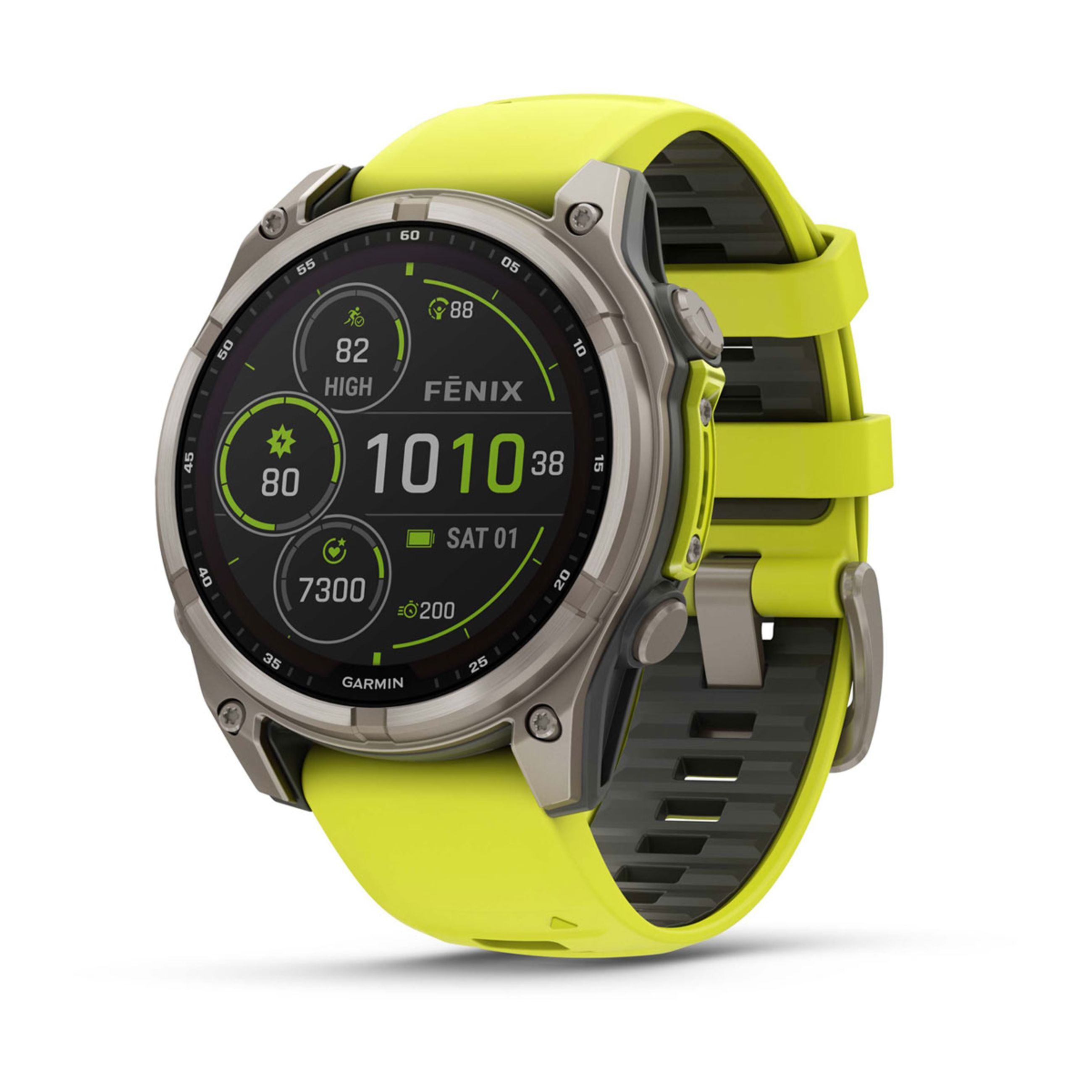 FēNix 8 – 43 Mm, Amoled - Sapphire, Titanium With Amp Yellow/Graphite Silicone Band